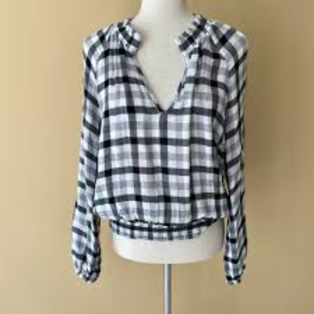 Women's Cloth & Stone Anthropologie Black/White Checked Cropped Top - SMALL - Picture 5 of 13